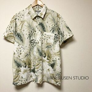 VANHEUSEN STUDIO＊SLIM FIT メンズXL 半袖シャツ アロハシャツ 柄シャツ ボタニカル ハワイアン アメカジ USA古着