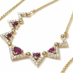 J◇K18 ルビー 1.3ct & ダイヤ 0.86ct ネックレス イエローゴールド 18金 750 造幣局検定 ホールマーク入り Diamond Ruby Gold necklace