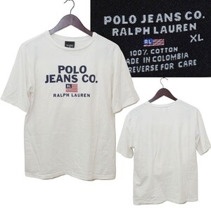 ★【希少 コロンビア製 名作デザイン◎ 】90s POLO JEANS CO. RALPH LAUREN ポロ ジーンズ ラルフローレン コットン100％ Tシャツ XL USED