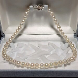 【大珠】アコヤ真珠 8.0-8.5mm 45.5cm ホワイト ネックレス 本真珠 アクセサリー SILVER pearl あこや パール