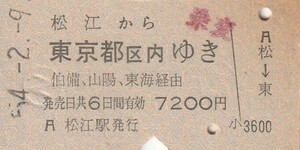 Y522.山陰本線　松江から東京都区内ゆき　伯備、山陽、東海経由　54.2.9