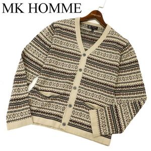 MK HOMME ミッシェルクラン オム 秋冬 ジャガード柄★ ニット カーディガン Sz.48　メンズ ベージュ　C4T00198_1#K