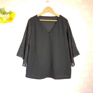 J989 良品☆【L】SHEIN カットソー 七分袖 ぼわん袖 黒