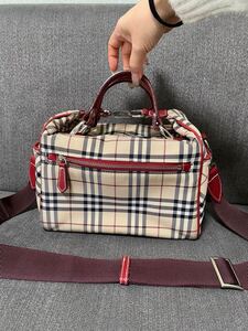 Burberry BLUE LABEL バーバリー 2way ハンドバッグ ショルダーバッグ ノバチェック チェッカー 赤 レッド レディース カバン 1円〜