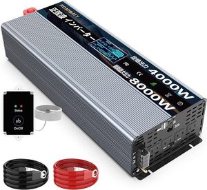 24V 4000W インバーター 正弦波 瞬間最大8000W DC24VをAC100に変換 リモコン付き 50/60Hz切替可能 ACコンセント×4 USBソケット×2