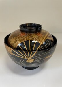 1円開始　輪島塗 蒔絵　扇　紅葉 吸物椀 ５客 共箱