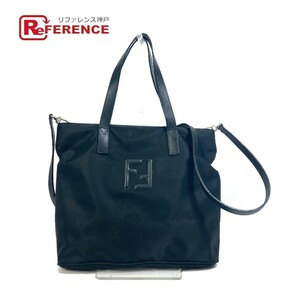 FENDI フェンディ ロゴ 鞄 2WAY トートバッグ ナイロン/レザー ブラック レディース【中古】