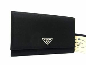 1円 ■極美品■ PRADA プラダ M608 テスートナイロン 二つ折り 長財布 ウォレット 札入れ 小銭入れ カード入れ ブラック系 FH0319