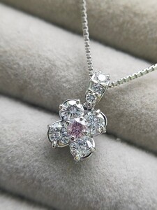 美品 計0.897ct ピンクダイヤモンド ダイヤモンド プラチナ ネックレス 0.127ct FANCY PURPLISH PINK CGLソーティング付き ピンクダイヤ