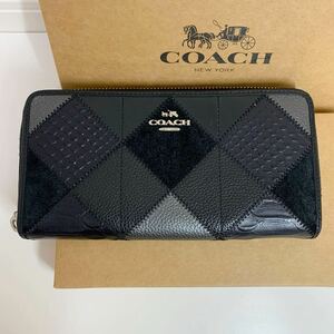 COACH コーチ　長財布　黒　ブラック　ラウンドファスナー パッチワーク★メンズ　レディース　F55674