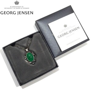 美品★ジョージ・ジェンセン 2019年 イヤーペンダント アジア限定 ネックレス グリーンアゲート SV925 シルバー GEORG JENSEN★レア