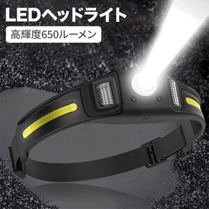 【2個セット】LEDヘッドライト USB充電 センサー機能 高輝度650ルーメン 1000mAH 270度照明60度XPG集光 警告灯5種モード シリコンベルト