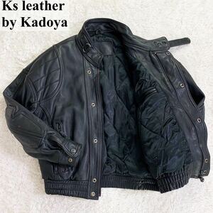 美品 カドヤ Ks leather by Kadoya シングルライダース レザージャケット バイクウェア パテッド リアルレザー 牛革 黒 ブラック メンズ