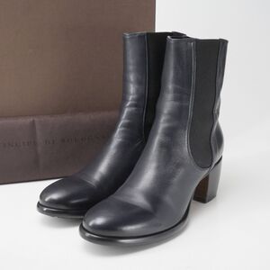 GQ9196△PRINCIPE DI BOLOGNA/プリンチペ ディ ボロー二ャ*レザー*サイドゴア ショートブーツ チャンキーヒール*ブラック*size37*保存箱付