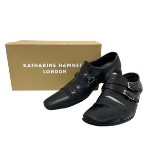 ※N 【箱付】KATHARINE HAMNETT LONDON(キャサリン ハムネット ロンドン) ドレスシューズ ダブルモンクストラップ レザー ブラック 25.5cm