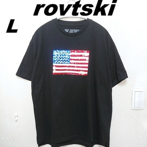 星条旗★スパンコール　rovtski　ロフトスキー　Tシャツ　メンズL　黒　210609-04