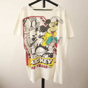 D547 80sビンテージ Disney ディズニー 半袖プリントTシャツ■1980年代製 約XLサイズ レディース ホワイト 白 ミッキー アメカジ 古着卸