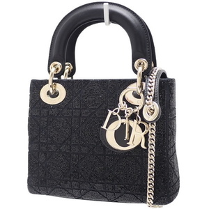 クリスチャンディオール カナージュ LADY DIOR ミニバッグ ハンドバッグ 2WAY ショルダー ラム ビーズ ブラック 40601118454【アラモード】