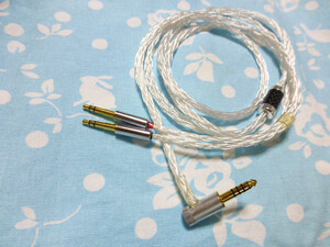 T1 2nd 3rd MDR-Z7 6N純銀撚り線 + 銀メッキOFC 16芯 ブレイド編み込み 4.4mm5極 L字コネクタ 125cm (Denon D8000 FOCAL STELLIA 対応可