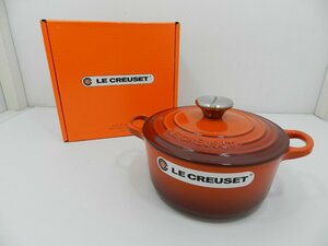 【未使用】ル・クルーゼ ココット・ロンド 18cm オレンジ ガス IH オーブン 鍋 Le Creuset 箱付き[B105U245]