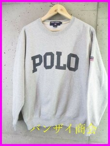 8111b8◆90sヴィンテージ◆デカロゴ◆Ralph Lauren ラルフローレン【POLO SPORTS ポロスポーツ】星条旗 スウェットトレーナー S/パーカー