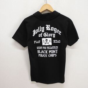 未使用 THE FLAT HEAD フラットヘッド TNV-04W BLACKMINT ブラックミント JOLLY ROGER OPENNECKT SHIRT オープンネックTシャツ 38 10118532