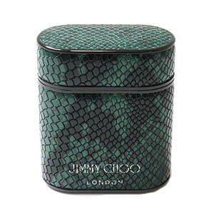 JIMMY CHOO ジミーチュウ AirPodsケース エアポッズケース イヤホンケース レザー クロコダイル エンボス グリーン ブラック 未使用品