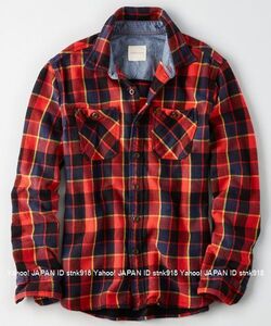 〓SALE!! アメリカンイーグル/US M/AE Plaid Twill 厚手シャツ/Orange