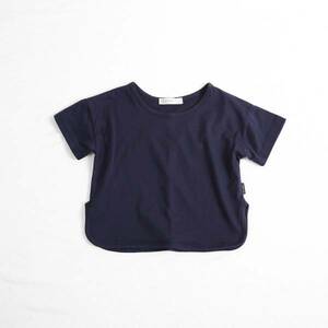 キッズ服/ベビー服/子ども服/子供服★【綿】半袖Tシャツ/ネイビー/ブルー★春夏カジュアル★男女兼用 ★90cm