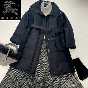 ◆大きいサイズ◆美品◆バーバリー◆BURBERRY 46/15号/XL-3L ☆極上美シルエット☆サイドリブシャイニーグログランダウンコート フォーマル