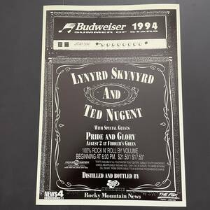 ポスター★レイナード・スキナード/テッド・ニュージェント/プライド＆グローリー 1994年★ジャックダニエル/JCM800/Lynyrd Skynyrd