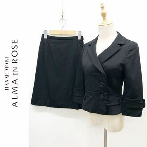 ALMA EN ROSE ハナエモリ アルマアンローズ スカートスーツ セットアップ ジャケット 総裏地 スカート ブラック 黒 サイズ38 M
