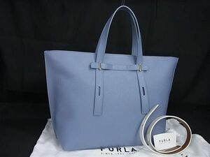 1円 ■美品■ FURLA フルラ レザー ハンドバッグ トートバッグ ショルダーバッグ 肩掛けかばん レディース ライトブルー系 FA8890