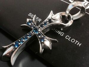 ☆ Chrome Hearts ☆　CH クロスベビーファット チャームサファイア ＆ シルバー925 45㎝チェーン