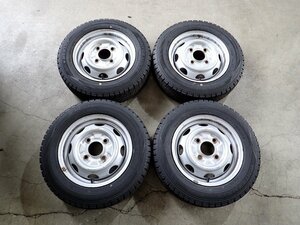 YS9404【送料無料145/70R12】旧ダイハツ車 ミラ ムーブ などに ダンロップ 中古スチールスタッドレスセット ★12×4J 100/4H ET約50★