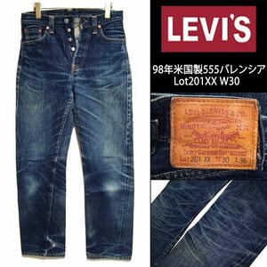 98年 米国製 鬼ヒゲ＆蜂の巣★LEVIS リーバイス★555 バレンシア Lot 201XX ビンテージ 復刻 W30 デニム 検 LVC 501XX 15023