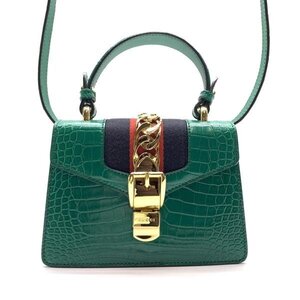 GUCCI グッチ 470270 525040 シルヴィ ミニバッグ グリーン 緑 クロコ ハンドバッグ ショルダーバッグ レディース かばん 管理RY24004020