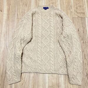 ★希少★90s ビンテージ J.CREW ジェイクルー 長袖 フィッシャーマンニット アランセーター メンズ ヴィンテージ サイズXL ベージュ R-6758