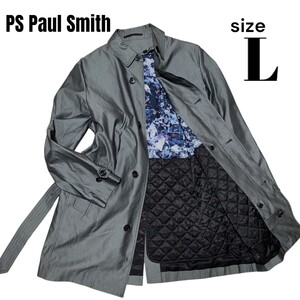 【美品】ピーエスポールスミス ライナー Paul Smith L ステンカラーコート ロングコート 総柄 花柄 腰ベルト 春秋冬兼用 