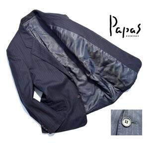 最高級【定価10万超 】Papas パパス カシミヤ テーラードジャケット L (50) ウール【Marling生地】ストライプ 日本製 着心地抜群の一着