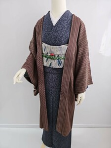 すずや■605未使用正絹【斎藤三才】長羽織　裄丈69cm 　着丈103cm　茶系