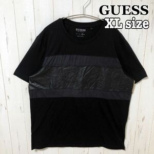 GUESゲスTシャツ 半袖 切り替え 黒 ブラック オーバーサイズ ビッグシルエット メンズ ユニセックス XLサイズ 古着 輸入 海外古着