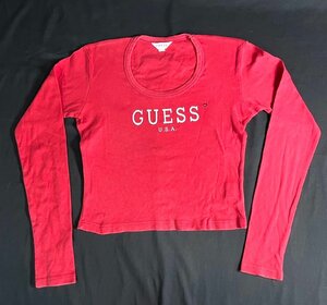 MIK1072 GUESS★USA★丸首★長袖★赤色★Sサイズ【1円スタート！！】古着