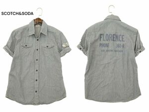 SCOTCH&SODA スコッチ&ソーダ ロゴ ワッペン★ バック プリント 半袖 ストライプ ウエスタン シャツ Sz.M　メンズ　A4T05009_5#A