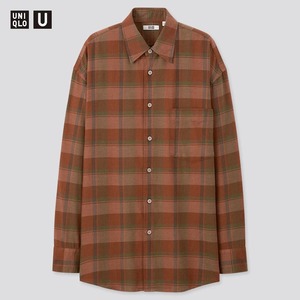 UNIQLO U ライトフランネルワイドフィットチェックシャツ（長袖） Lサイズ DARK ORANGE 新品 完売 ユニクロユー レア LEMAIREコラボ