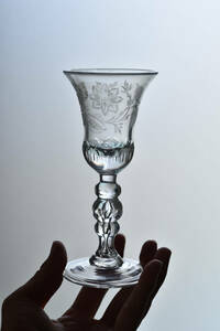 18世紀 手吹きガラスのカット ポートワイングラス / 1700年代・ポルトガル / 古道具 アンティーク 硝子 アペリティフ