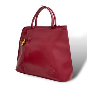 【美品】LONGCHAMP ロンシャン レザー ハンドバッグ バンブー金具