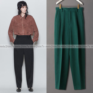 人気【ROKU　6　ロク　BEAUTY&YOUTH】KARSEY PANTSパンツ　 グリーン34サイズ　タックテーパードパンツ　ウール　UNITED ARROWS