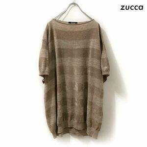 【送料無料】zucca ズッカ★太ボーダー柄 半袖ニット オーバーサイズ モカブラウン