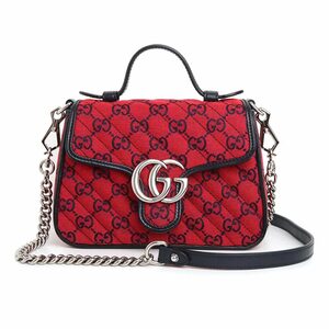 （新品・未使用品）グッチ GUCCI GGマーモント 2WAYトップハンドル キルティング ショルダー ハンドバッグ GGキャンバス レッド 赤 583571